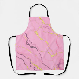 Pink Marble Gold Veins Pattern Apron