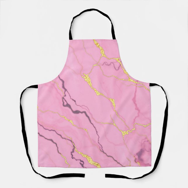 Pink Marble Gold Veins Pattern Apron (Front)