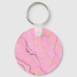 Pink Marble Gold Veins Pattern Keychain