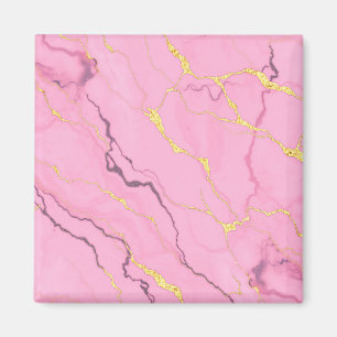 Pink Marble Gold Veins Pattern Magnet