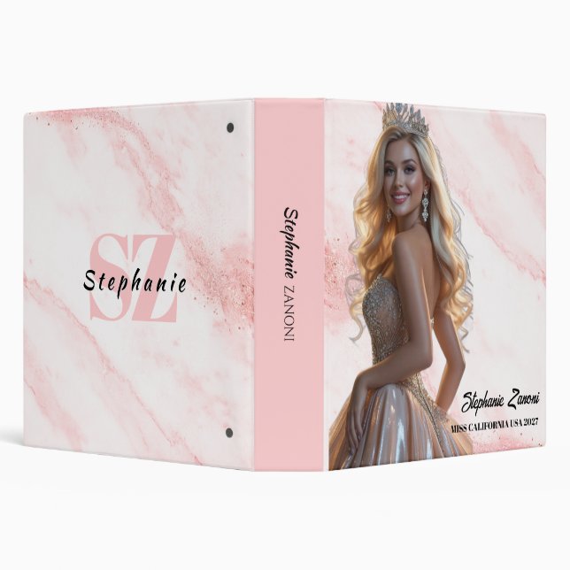 Pink Marble Ice Monogram Pageant Prep Notebook Binder (Background)