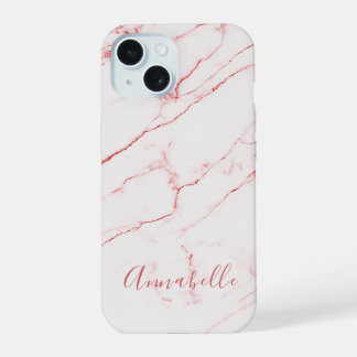 Pink marble Modern Stylish Monogram iPhone 15 Case