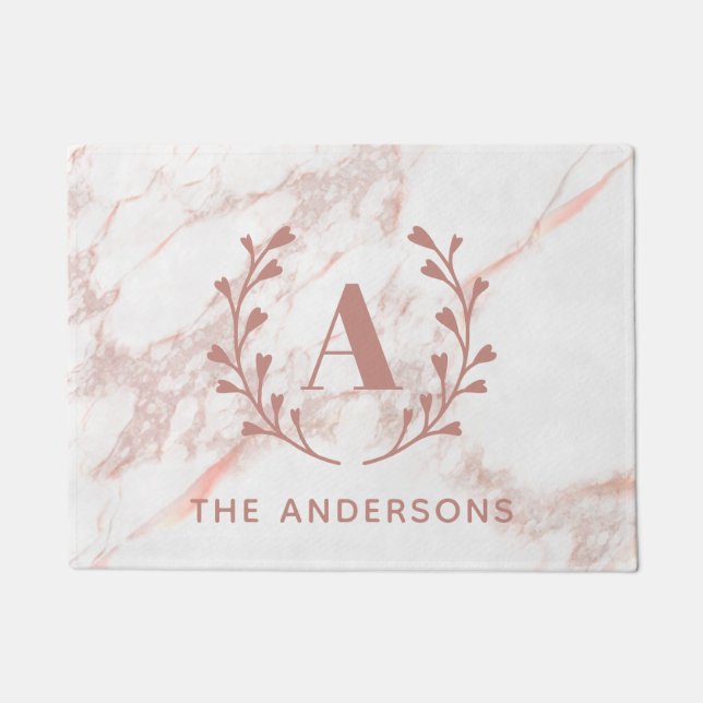 Pink Marble Monogram Any Initial & Family Name Doormat (Front)