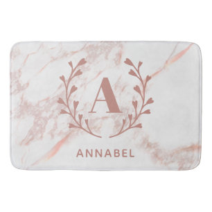 Pink Marble Monogram Any Initial & Name Custom Bath Mat