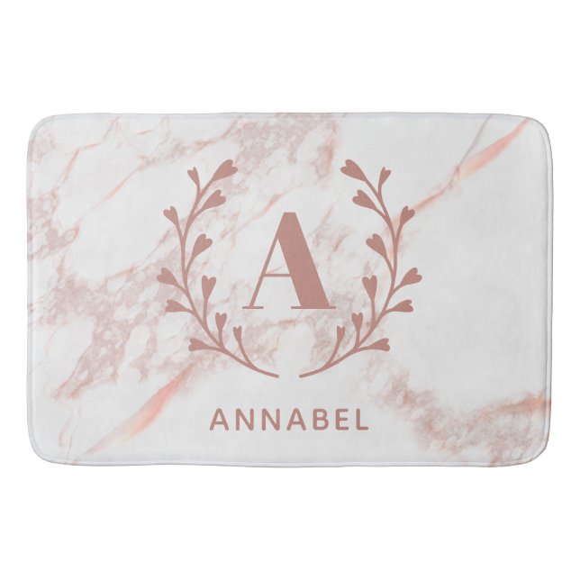 Pink Marble Monogram Any Initial & Name Custom  Bath Mat (Front)