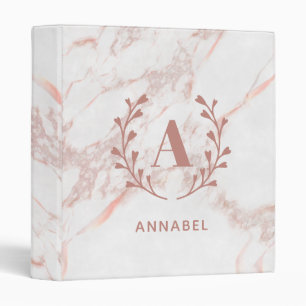 Pink Marble Monogram Any Initial & Name Custom Binder