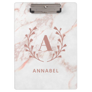 Pink Marble Monogram Any Initial & Name Custom Clipboard