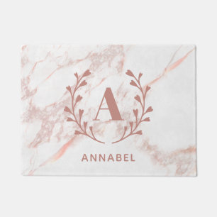 Pink Marble Monogram Any Initial & Name Custom Doormat
