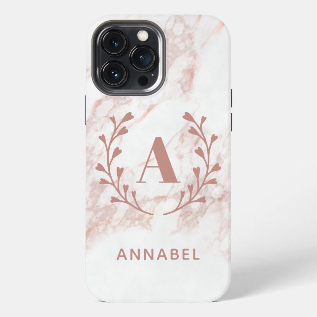 Pink Marble Monogram Any Initial & Name Custom  iPhone Case (Back)