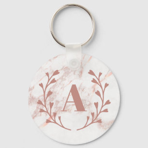 Pink Marble Monogram Any Initial & Name Custom Keychain