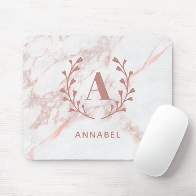 Pink Marble Monogram Any Initial & Name Custom  Mouse Pad (With Mouse)