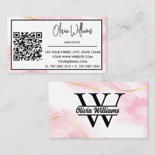 Pink Marble Monogram   Girly Modern Gold Glitter Business Card