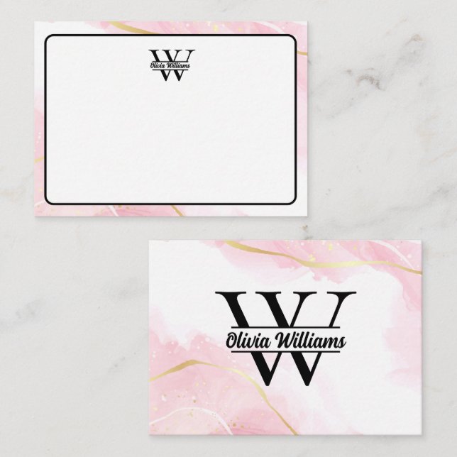 Pink Marble Monogram | Girly Modern Gold Glitter  Card (Front/Back)