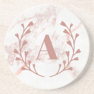Pink Marble Monogram Initial & Name Custom Girls  Coaster