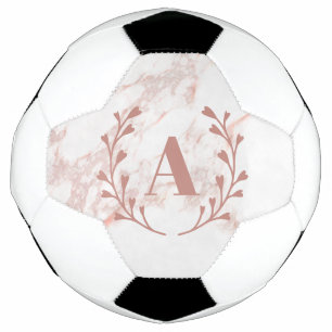 Pink Marble Monogram Initial & Name Custom Girls Soccer Ball