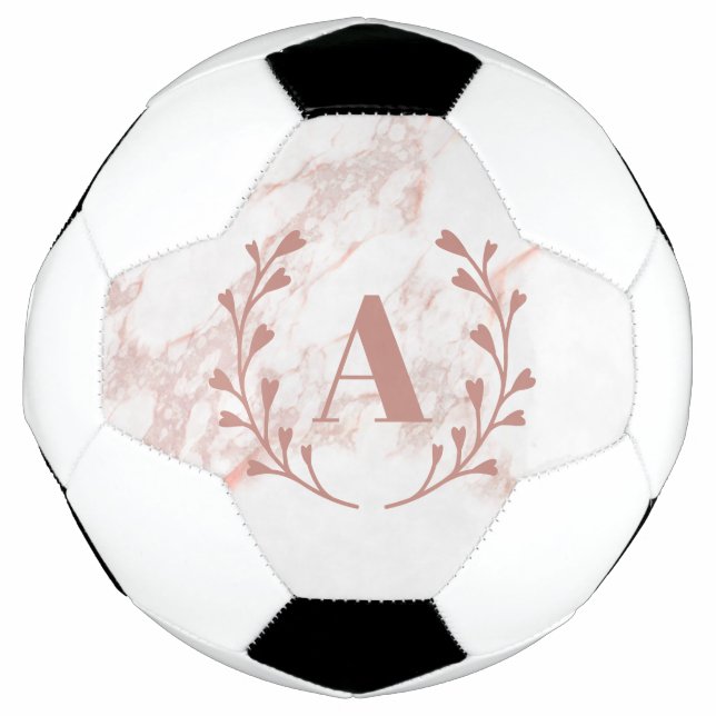 Pink Marble Monogram Initial & Name Custom Girls Soccer Ball (Front)