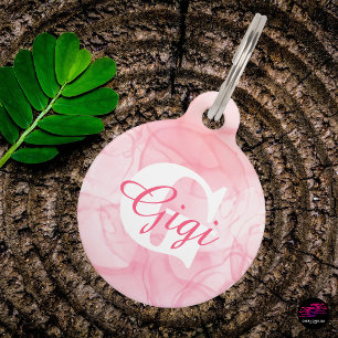 Pink Marble Monogram Name Pet Tag
