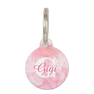 Pink Marble Monogram Name Pet Tag
