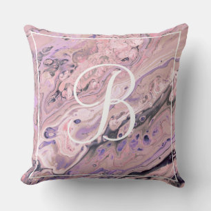 Pink Marble Monogram Throw Pillow