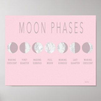 Pink Marble Moon Phases Poster