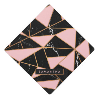 Pink Marble Mosaic Graduation Cap Topper