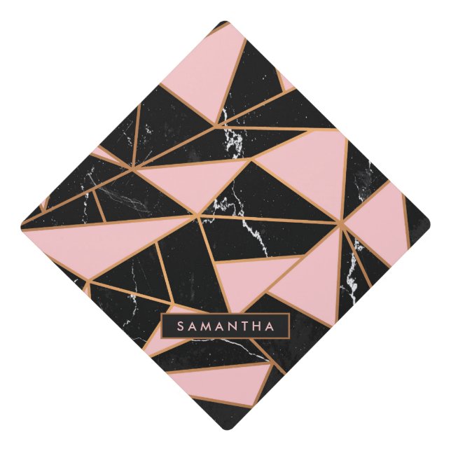 Pink Marble Mosaic Graduation Cap Topper (Front)