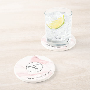 Pink marble name business logo elegant modern coaster