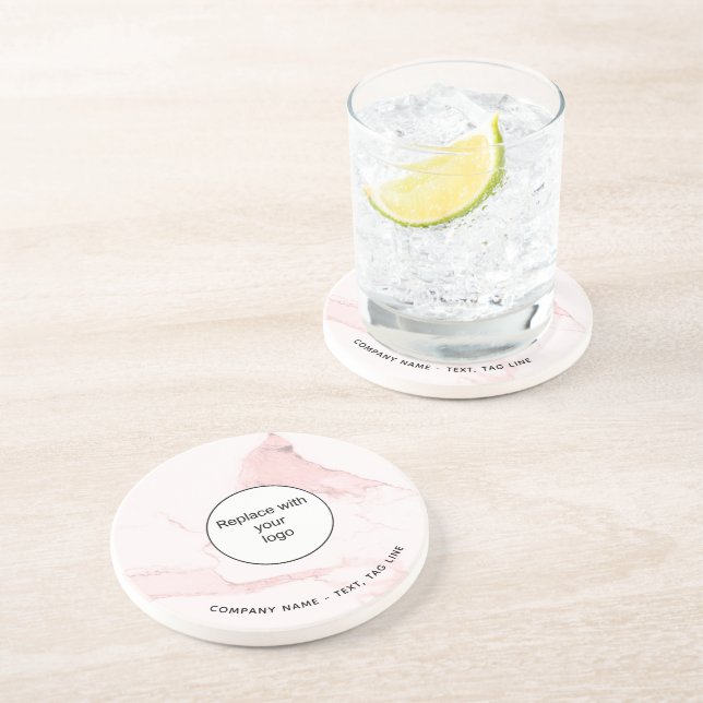 Pink marble name business logo elegant modern coaster (Side)