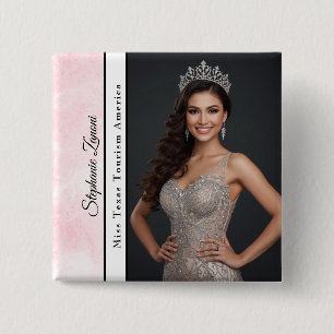 Pink Marble Pageant Sash Photo Button Pin