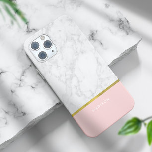 Pink Marble Pattern and Faux Gold Foil iPhone 15 Pro Max Case