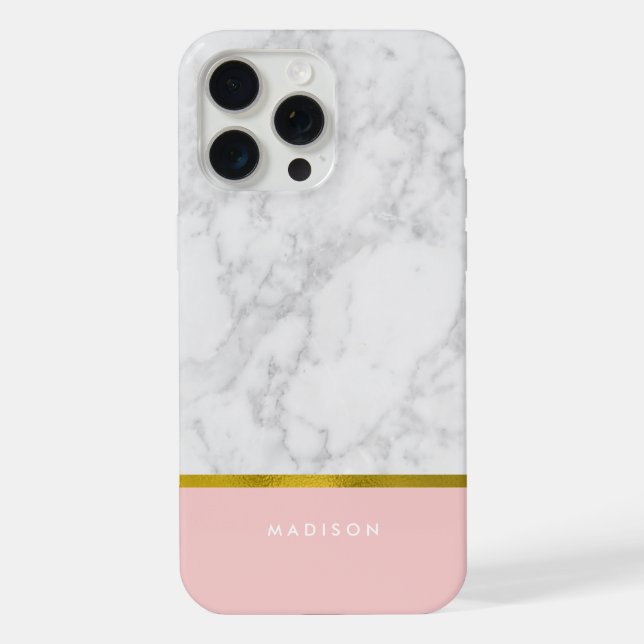 Pink Marble Pattern and Faux Gold Foil iPhone Case (Back)