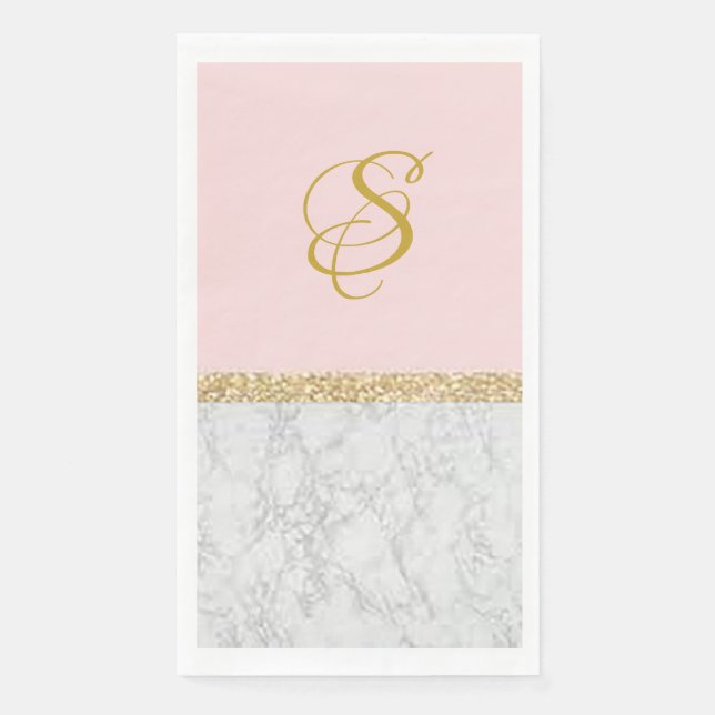“Pink Marble” Personalized Guest Paper Towel Napkin (Front)