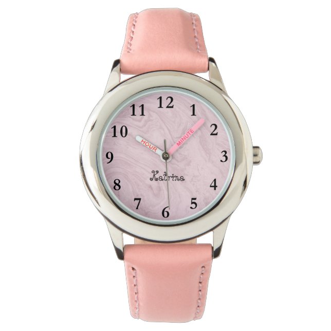 Pink Marble Personalized Name Girl Watch (Front)
