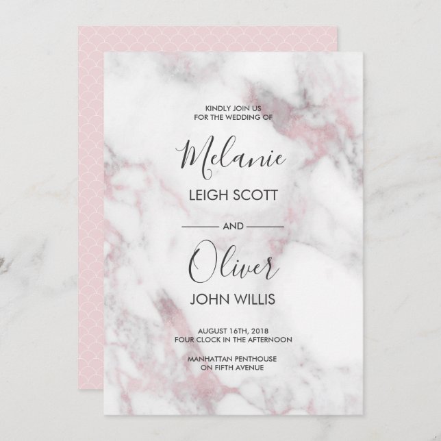 Pink Marble Simple Wedding invitation (Front/Back)