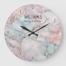 Pink Marble Stone Family Clocks Personalized