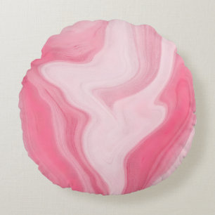Pink Marble Swirl Pattern – Aesthetic Abstract  Round Pillow