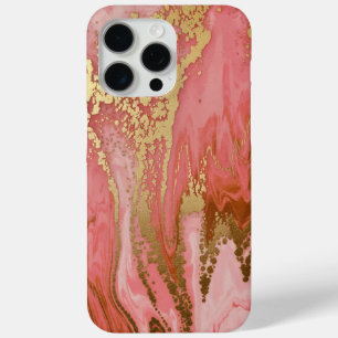Pink Marble Swirl with Gold Accents iPhone 15 Pro Max Case