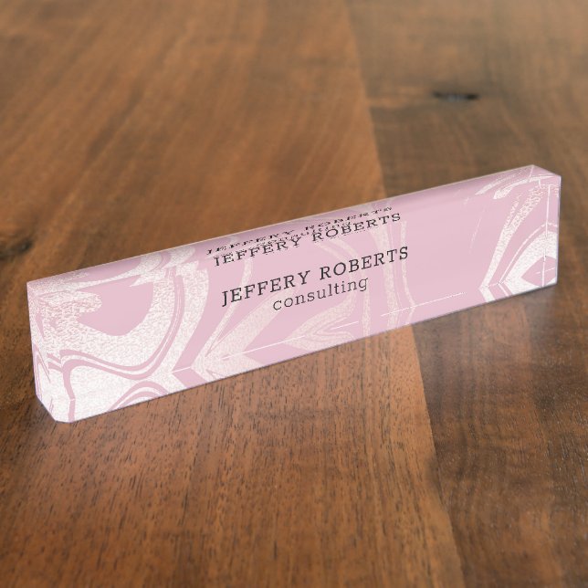Pink marble swirls background desk name plate (Side)