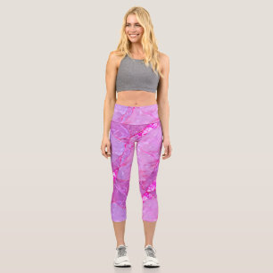 Pink Marble Texture, Marble Effect Capri Leggings