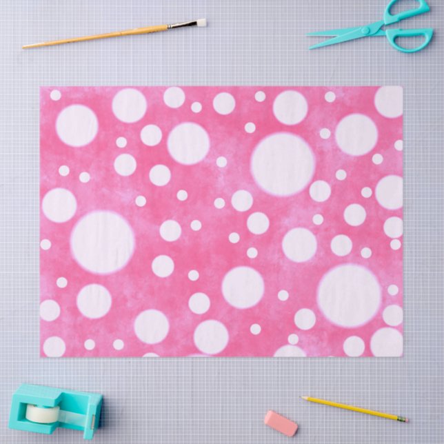 Pink Marble White Polka Dots Pattern Decoupage Tissue Paper (Craft)