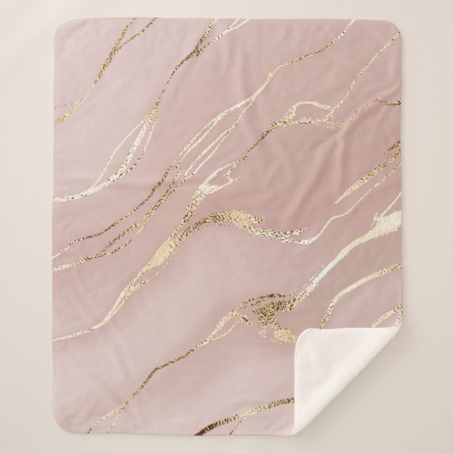 Pink marble with golden veins sherpa blanket (Front)