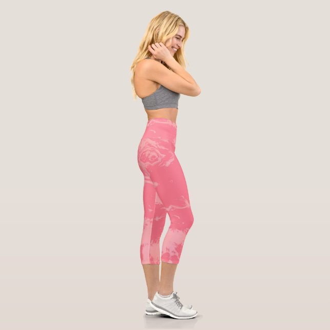 Pink Marbled Cloud abstract Capri Leggings (Right)