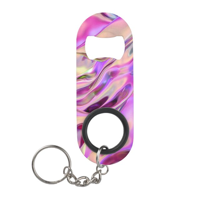 Pink Marbled Iridescent Bottle Opener Keychain (Front)