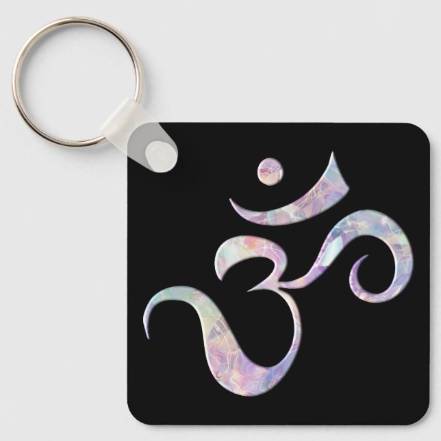 Pink Marbled Om  Keychain (Front)