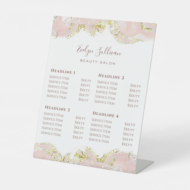 Pink Marbling Design Price List Pedestal Sign (Front)