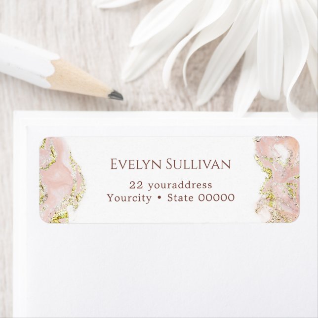 pink marbling design return address label (Insitu)