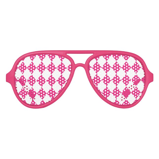 Pink Mardi Gras Harlequin Diamond Pattern Aviator Sunglasses (Front)