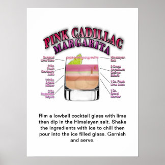 PINK MARGARITA Cocktail Recette 18"x24" Art Poster