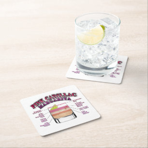 PINK MARGARITA Cocktail Recipe Art Square Paper Coaster