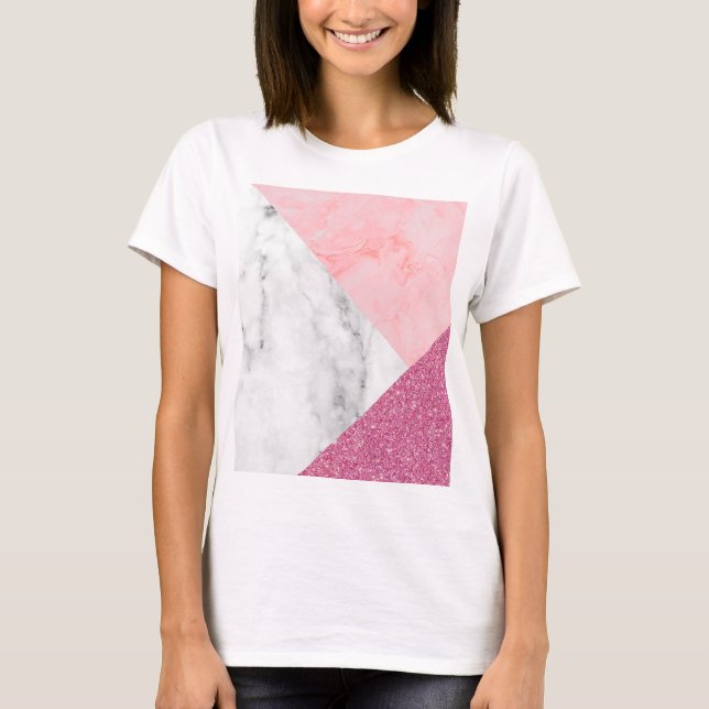 Pink Marmor Print Sparkling T-Shirt (Front)